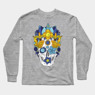 Royal Dead, Blue Floral Detail Crown and Skull Long Sleeve T-Shirt